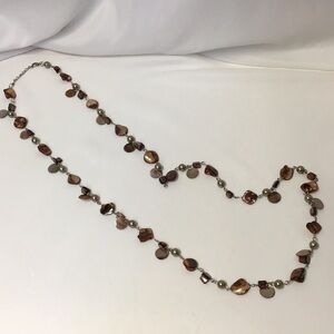 Lia Sophia Long Brown Shell stone & Mother of Pearl Bead Necklace *no tag